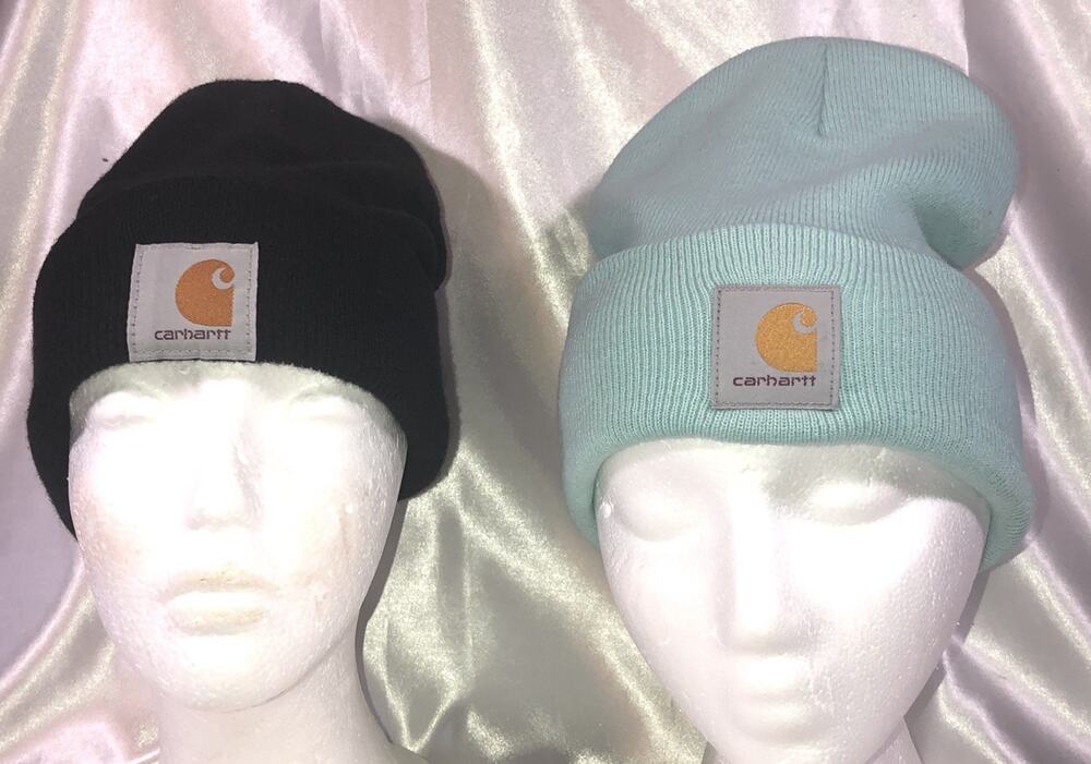 Carhartt Beanie Lot 2 Blue Black Knit Cuffed A18 One Size Unisex Hat